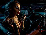 Fabian Perez Darya In Car With Lipstick painting